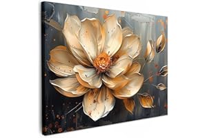 MuchoWow© Impression sur Toile Decoration Murale Peinture 80x60 cm Reproductions de Tableaux Decoratifs Muraux Déco Chambre Tableau Salon Fleurs - Or - Art - Noir - Moderne