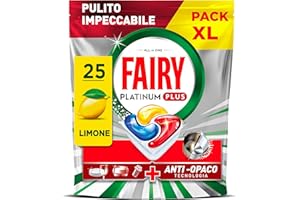 Pastiglie Per Lavastoviglie Fairy Platinum Plus Tutto In Uno Limone, 25 Capsule, La Migliore Pulizia Fairy Come Nuovo, Rimuove L’opacità E Previene Il Calcare