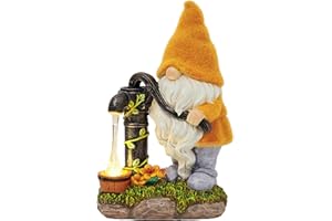 TERESA'S COLLECTIONS 22cm Gartendeko für Draußen,Gartenzwerg lustig Wetterfest Figur,Gartenzwerge für Außen mit LED Solarlaterne aus Kunstharz Gelbe Gartendeko Draußen