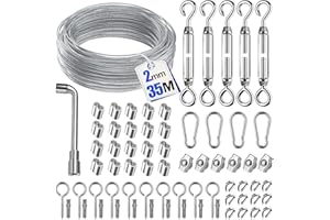 RUESIOUS 35M 69pcs Cable de Acero Inoxidable para Plantas Trepadoras, Kit Completo con Tensores de Cable, Grapas de Cable y Accesorios, Ideal para Tendedero de Exterior y Proyectos de Jardinería y Bricolaje