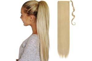 MY-LADY Extensiones de Clip de Pelo Natural Coleta Postiza Extensiones de Cabello Liso Ponytail Largo Clip in Hair Extension Cola Wrap around 80cm Rubio ceniza