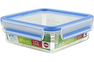 Emsa Fruit Bowl 508536 CLIP & CLOSE | Kunststoff | mit Deckel | 850 ml | Transparent/Blau | 100% dicht