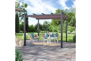 Avril Paris Tonnelle/Pergola Aluminium 3x3m Toile coulissante rétractable - Gris Taupe-Hero