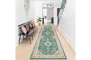 Enyhom Alfombra Pasillo Extra Larga 80 x 300 cm, Suave Alfombra Cocina Lavable Antideslizante Alfombra de Pasillo Verde Vintage Floral Tapete Cocina para Sala de Estar, Lavandería, Dormitorio, Comedor