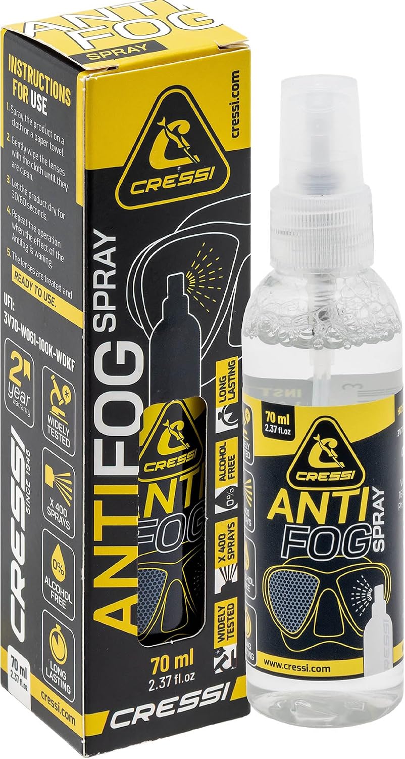 Cressi desde 1946 - Premium Anti Fog Spray 70 ml para Máscaras de Buceo y Gafas de Natación, Transparente, 1 Paquete de 70 ml, Adulto Unisex