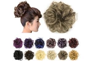 IMISSU 2 sztuki niechlujny kok treska Updo fałszywe gumki przedłużanie kucyka faliste kręcone treski Chignon pałąk dla kobiet dziewczyn (2 szt. Szara miedź)