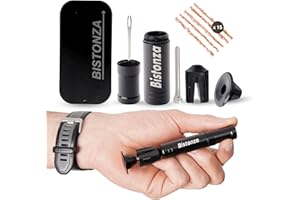BISTONZA Kit Repara Pinchazos para Bicicletas, Incluye Kit Reparador, 15 Mechas y Topes para colocarlo en tu Manillar, Compacto, Muy Ligero y Duradero. Apto para Todo Tipo de Cubiertas sin Cámara, Tubeless.