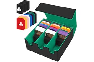 REAQUE Card Box for 2100+ Cards, Trading Card Storage Boxes with 8 Colourful Dividers, 3 Foam Blocks, Premium Magnetic Deck Boxes, PU Leather Deck Case for TCG Magic The Gathering Cards (Green)
