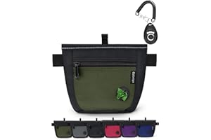 Gobeigo Hunde Leckerlibeutel und Training-Clicker, Zwei magnetische Verschlüsse gegen Verschütten, 2-Tassen Leckerlitasche mit Hundekotbeutel-Spender, Metall-Clip Gürteltasche für Hundespaziergang