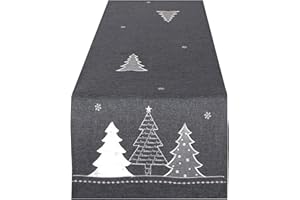 TISCHDECKENSHOP24 Tischläufer WINTERWALD grau, 40x140 cm, Moderne Tischdecke zu Weihnachten