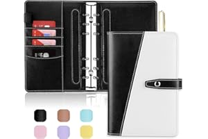 ‎ONLYESH Onlyesh Ringbuch A6, Budget Planner, 6 Löcher PU Leder Budget Binder A6 mit Einzigartiger Schnappschnalle, für A6 Budgetblätter, Binder Taschen und Bargeld, Schwarz
