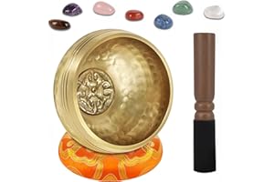 DiDiBirDi Traditionelle Klangschale 8cm mit 7 Chakra Kristallen, Handgefertigt in Nepal für Meditation und Yoga - Geschenkidee für Frauen und Männer
