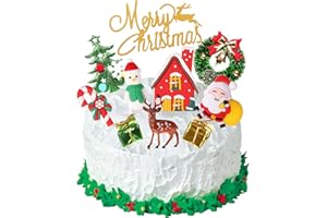 Christmas Cake Topper, HCSSZ 10PCS Merry Xmas Cupcake Decorations with Christmas Tree, Santa, Snowman,Reindeer, Candy, Cake for Xmas Party Ornaments Decoration Supplies