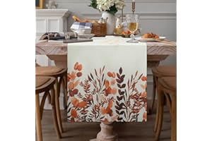 ETOLISHOP Camino de Mesa Lavable Lino Mantel Decorativo Hojas de Eucalipto Halloween Naranja Moderno Sala de Estar Caminos de Mesa para Comedor Picnics al Aire Libre Fiestas Mantel de Mesa 33x183cm