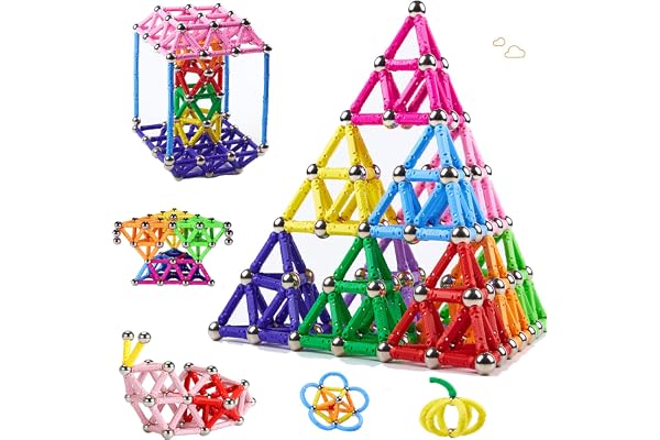 morkka 182 Pièces Blocs Magnétique 3D Jouet de Puzzle Jeux de Construction avec Bâtons Colorés Cadeau de Vacances Montessori pour Les Filles et Garçons de Plus de 4 Ans