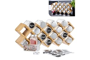Gadgy Porta Spezie per Cucina Legno | 18 Barattoli Porta Spezie Incluso | Portaspezie Bamboo | Organizer Spezie | Organizzatore Cucina | Porta Spezie con Barattoli etichette