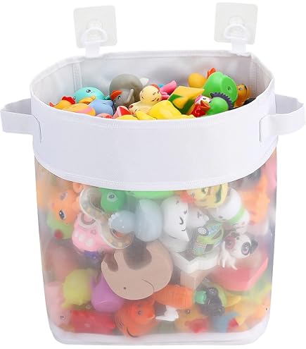 Xialvyu Badewannenspielzeug Aufbewahrungsnetz Mit Haken - Weißes Badespielzeug Netz + 2 Spielzeuge