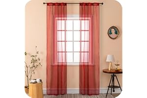 GIRASOLE HOME Coppia Tende Voile Trasparenti Effetto Lino Tenda per Soggiorno Camera Cameretta Balcone Finestra e Interni 2 Pannelli con Tasca (Rosso, 70x240cm)