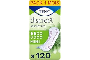 TENA Discreet Mini - Serviettes Incontinence Femme - Post-Accouchement - Protections Absorbantes pour Fuites Urinaires Légères - 120 Serviettes (Pack 1 Mois)