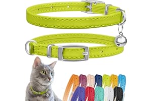CollarDirect Collier pour Chat en Cuir de Sécurité avec Sangle Elastique, pour Chaton avec Cloche - Noir, Bleu, Rouge, Orange, Vert Lime (Lime Verte, 20-28 cm)