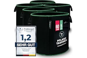 ‎RASENWERK RASENWERK® - 60 Liter Pflanztasche aus Vliesstoff - Pflanzsack für Garten, Gewächshaus & Balkon - Pflanzbeutel für Blumen, Tomaten und Pflanzen - Ideale Alternative zum Blumentopf - 5 Stück