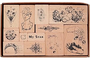 CRASPIRE 12PCS Set di Timbri in Legno Timbri in Gomma per Stampa in Legno Set di Sigilli Vintage con Timbro A Forma di Cubo con Cubo Set di Timbri in Legno, per La Decorazione