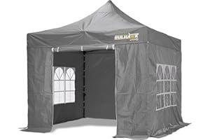 Bulhawk® 3x3m COMMERCIAL GRADE WATERPROOF HEAVY DUTY POP UP GAZEBO MARKET STALL MARQUEE INCLUDES SIDEWALLS (Light Grey (Including walls))