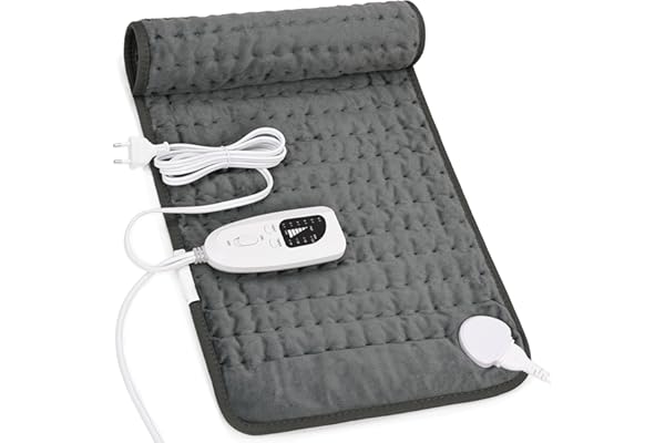 Manta Electrica Lumbar, Manta eléctrica para espalda, cuello, hombros y vientre con función de apagado automático, Franela Suave Gris Oscuro, 30 X 60 cm