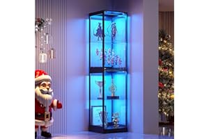 ‎FREDEES FREDEES Vitrine mit 3-LED Leuchten und Human Body Sensor, 65 Zoll hohe 4-stöckige und Glasvitrine mit Türen, Bücherregal für Sammlerstücke, schwarz