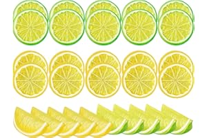 ‎MWOOT MWOOT 30 Stück Künstliche Zitronenscheiben, Kunststoff Simulierte Fruchtscheiben zur Dekoration, Künstliche Obst für Party Küche Vasenfüller Tischdekoration Bastelarbeiten Fotografie Requisiten