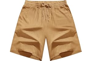 CMTOP Pantalones Cortos Hombre Verano Shorts de Lino Pantalone Cortos Casual Sueltos Pantalón Corto de Playa con Cordón y Bolsillos