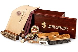 Langer & Messmer – Schuhputzkiste Mannheim aus Holz mit 2 Fächern – ohne Inhalt oder mit mehrteiligem Pflegeset erhältlich – Schuhputzbox zur Aufbewahrung diverser Schuhpflegemittel
