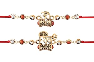 Eximious India Set of 2 Rakhi for Brother with Greeting Card Traditional Pack of 2 Rakhi for Raksha Bandhan Om and Shiv Design