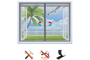 MAIFENGL Moustiquaire Fenêtre Magnétique, Auto-Adhésif Rideau en Maille Moustiquaire Porte Magnétique, Fermeture Automatique, pour Fenêtre Portes- Grey-B|| 47x51inch(120x130cm)