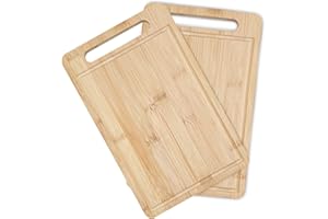 Luazvilkpsar 2 Pezzi Taglieri in Bambù, Tagliere da Cucina, Set Tagliere Cucina in Bamboo con Canalina per il Succo, 30.5x19.5x1.2cm Taglieri Legno, per Pane, Salami, Aperitivo e Impastare