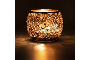 Larcenciel Portavelas de Cristal de Mosaico, Soporte para Velas de té, jarrón, Soporte para bolígrafo, romántico Hecho a Mano de Cristal irrompible, para decoración del hogar, Bodas, Fiestas (Amber)