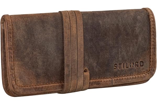 STILORD Lenny Trousse en Cuir Vintage Petite l'étui élégant idéal comme Trousse Scolaire Bourse Porte-Monnaie Blague à Tabac en véritable Cuir de Buffle Couleur:Cognac Marron