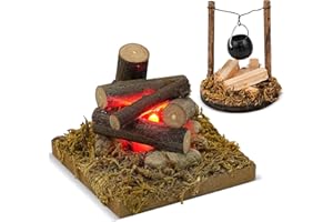 FTJKGH Wichtel Zubehör, Miniatur Zubehör, Wichtel Zubehör Weihnachten Miniatur Glühender Lagerfeuer Miniatur Hängeofen Wichteltür Zubehör Puppenhaus Zubehör Deko Wichtelzubehör für Wichteltür