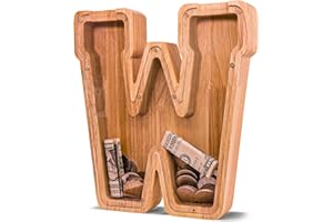 JOOMLAFLY Wooden Letter Piggy Bank for Kids Larger Letter Piggy Bank for Boys and Girls Personalized Piggy Bank Initial Coin Bank Wood Kids Money Bank for Birthday and Festival