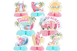 JOYMEMO 8 Pieces Surf Honeycomb Centerpiece for Girl - Surfing Themed Party Supplies for Birthday, Beach Hawaii Surf Party Favors, Baby Shower Supplies