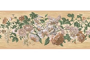 BREWSTER HOME FASHIONS Brewster 84B73626 Borders and More Floral Bloom Trail Wall Border, 9-Inch by 180-Inch