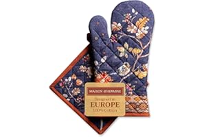 Maison d' Hermine Kelim - Infinity 100% Coton - Gant de Four (19cm x 33cm) et maniques (20cm x 20cm) pour Barbecue, Cuisson, Cuisson, Four à Micro-Ondes, Barbecue, Thanksgiving/Noël