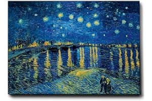 Giallobus - Quadro - Vincent Van Gogh - Notte stellata sul Rodano - Tela Canvas Telaio Premium Alto Spessore - 50x35 - Pronto da appendere - Quadri moderni per la casa