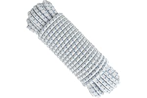 GOPEU Cuerda Elastica, 6MM * 10M, poliéster, Latex. Blanco con Azul