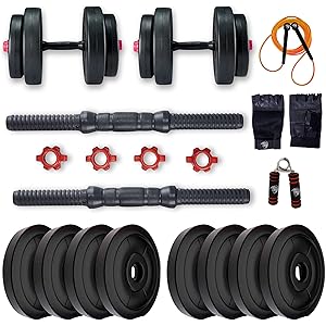 BULLAR Adjustable Dumbbells Set 8 Kg to 20 Kg with Pair of Dumbbell Rods and PVC Weight Plates with Gym Accessories (10 KG) s