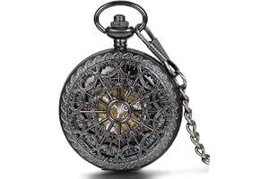 JewelryWe Retro kugghjul drev hög öppning handhiss mekanisk fickur skelett klocka tröja halsband kedja