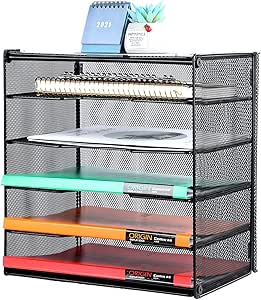 TQVAI Schreibtisch Organizer 7 Fächer - Metall Dokumentenablage Schwarz