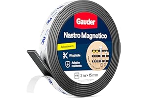 GAUDER Nastro Magnetico Autoadesivo con Adesivo 3M – Striscia Magnetica Potente e Tagliabile – Elevata Forza Magnetica con Supporto Adesivo 3M (3 m x 15 mm)