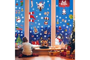 (9 Sheet) Tomario Large Christmas Window Clings Stickers, 2025 Reusable Christmas Decal Double-Side with Snow Flakes Pattern for Xmas Decoration Home Bathroom Office