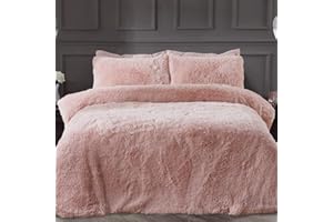 Sleepdown - Juego de cama, funda de edredón y funda de almohada, de pelo sintético de lujo, supersuave y de fácil cuidado, color rosa, para cama Super King (220 cm x 260 cm)